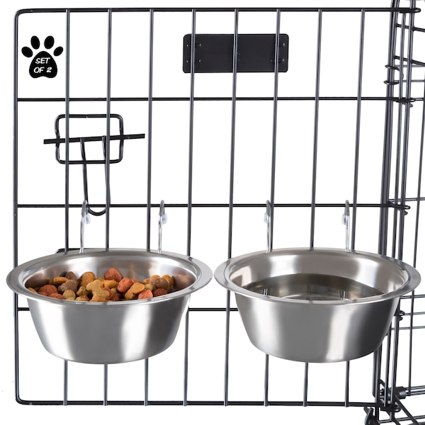 Pet Adobe Set of 2 Stainless Steel Hanging Pet Bowls, Cage, Kennel, for Food and Water, Dogs / Cats, 20-Fl Oz 549386BEY - main